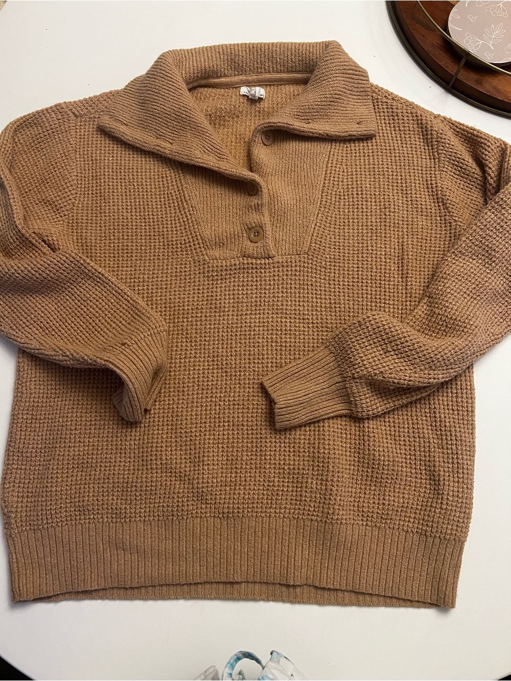 aerie Waffle-Knit Pullover Turtleneck Sweater - Camel Brown